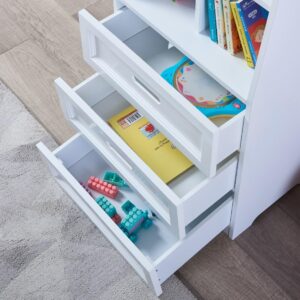 GOWE Kids Funnel White Bookcase Book Shelf Storage Unit with Book Display/Organizer Drawers - Classic White Color