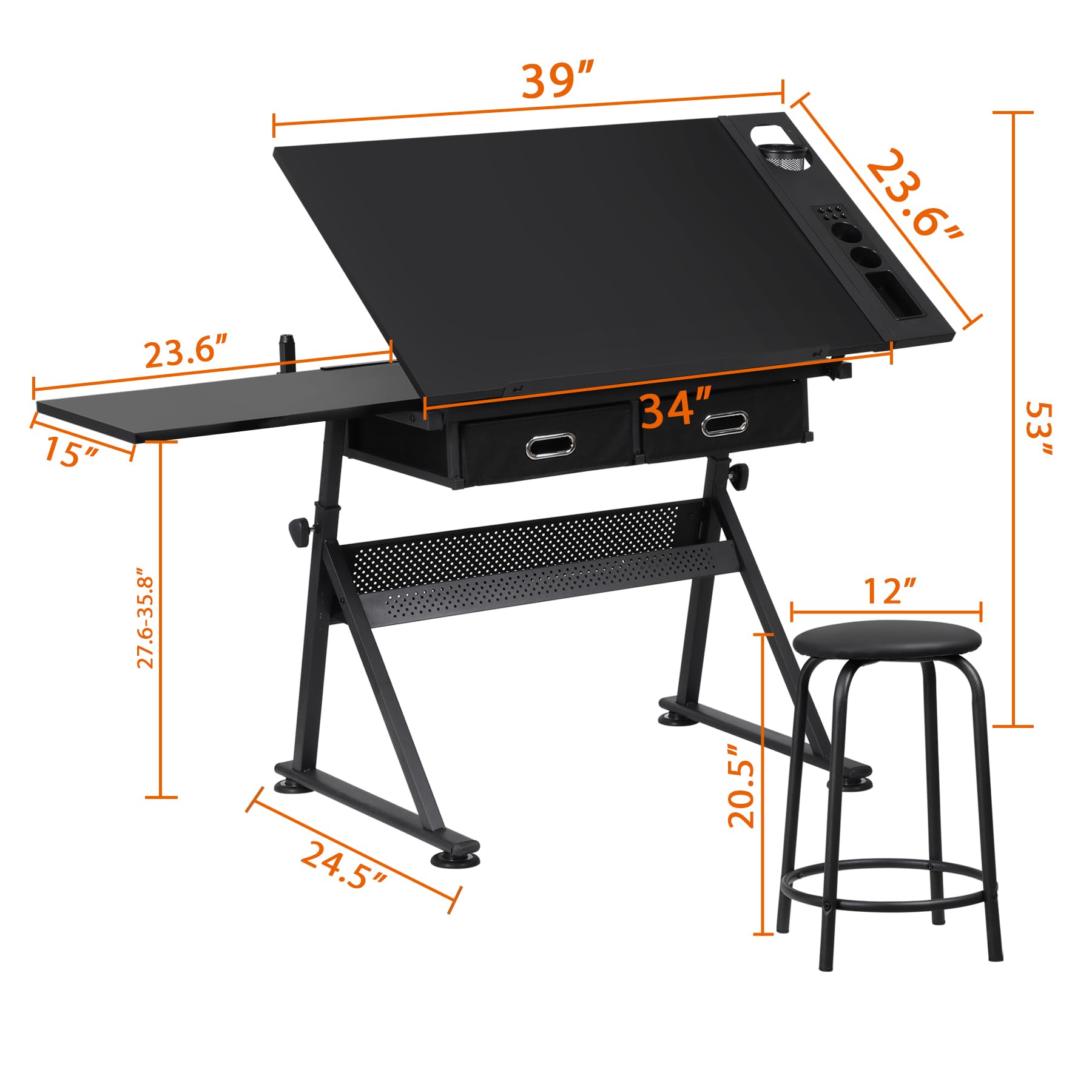 Nova Microdermabrasion Height Adjustable Drafting Table Art Desk Drawing Table Tabletop Adjustable Art/Craft Desk with Stool and 2 Slide Drawers for Reading, Writing, Crafting, Painting Art