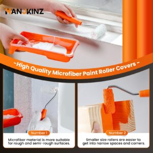 HANJKINZ Paint Roller kit, 2 Inch 15 Pack Small Paint Roller Kit with Microfiber Paint Roller Covers, Paint Tray, Paint Tray Liner, Mini Paint Roller for Painting Corners