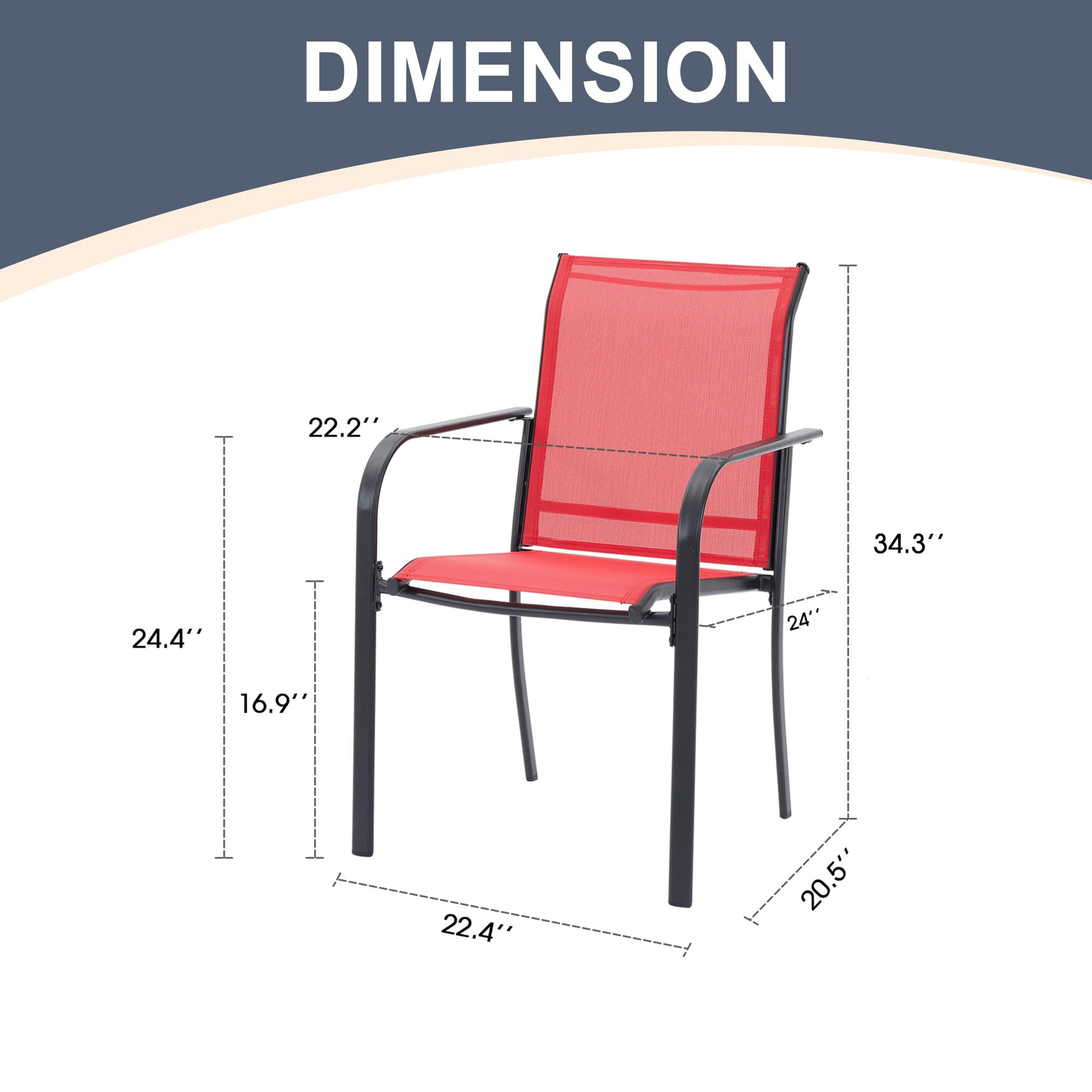 VICLLAX Patio Dining Chairs Set of 2, Stackable Outdoor Chairs Set with Armrests for Poolside, Backyard, Garden, Deck, Porch, Red