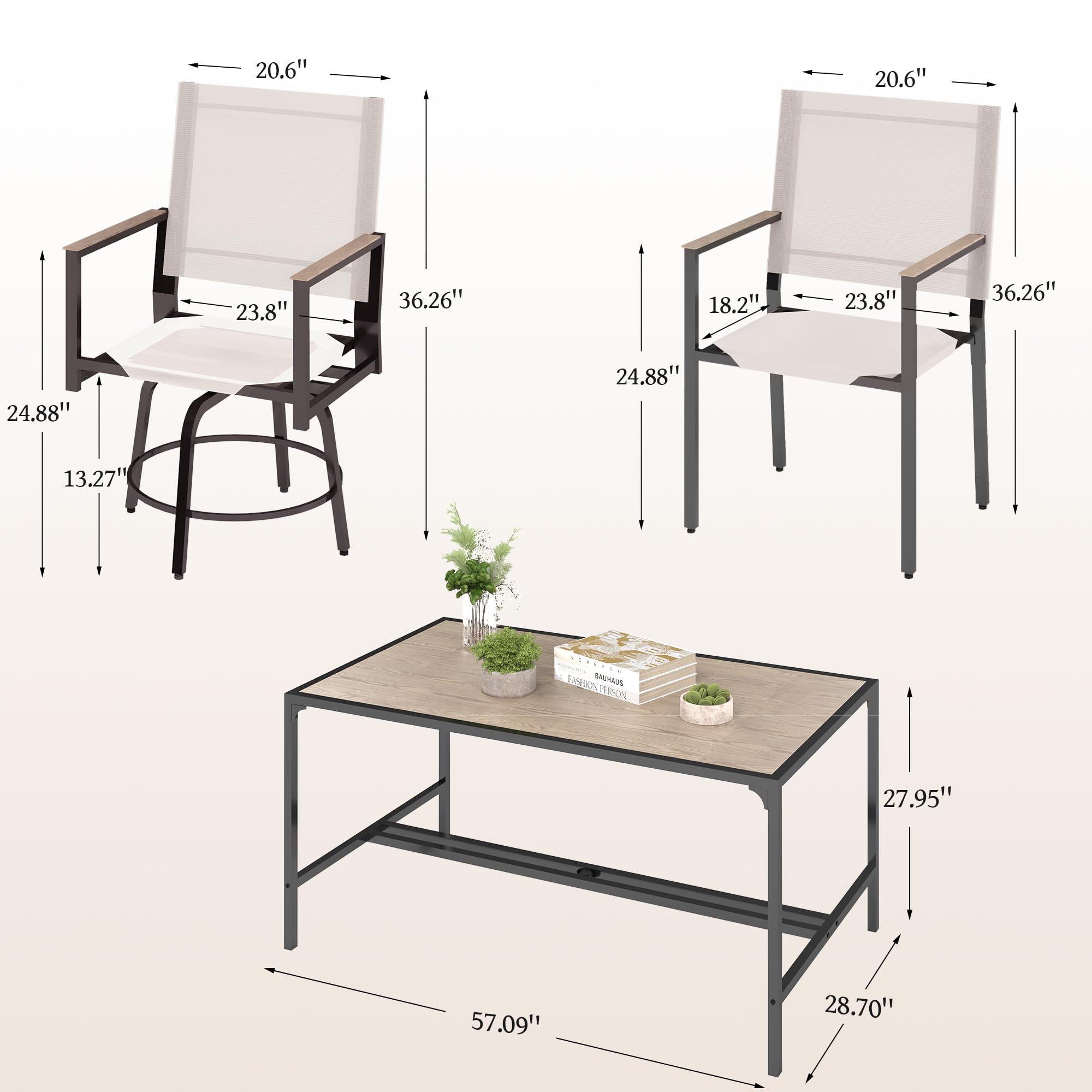 COCLUB 7 Piece Patio Dining Set for 6 Outdoor Furniture Table and Chairs Set with 2 Swivel Chairs 4 Regular Textilene Chairs and 1 Large Table with Umbrella Hole for Yard Garden Lawn Porch & Poolside