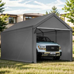 Carport, 10x20ft Heavy Duty Portable Garage, Car Port with Storage Shed, Car Canopy with Removable All-Season Tarp Sidewalls & Doors for Car, Truck, Boat, Party, Grey