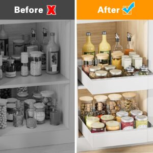 2 Packs Pull Out Cabinet Organizer, Expandable(12.4"-20.4") Drawer Organizer, Pull out Drawers Fixed with Adhesive Nano Film, Slide out Cabinet Organizer Drawer Storage for Kitchen, Pantry, Bathroom