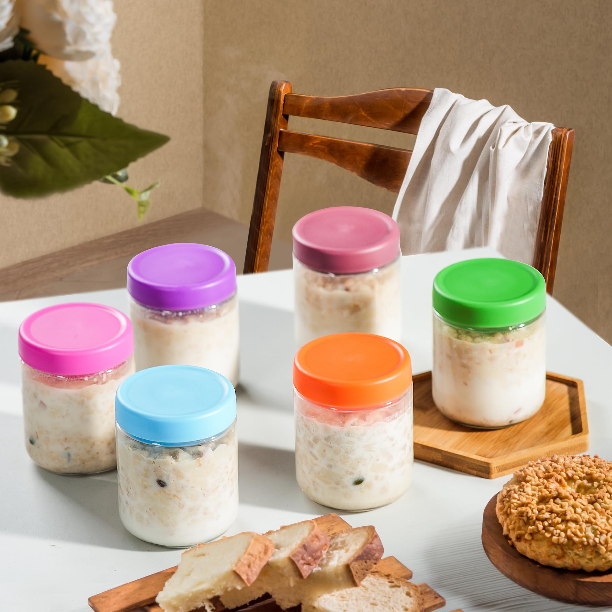 EONJOE 16oz Glass Jars for Overnight Oats Snacks Salad Yogurt Pudding Cereal Candy Storage Containers Meal Prep Mason jar with Airtight lids,6 Pack