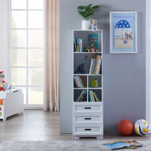 GOWE Kids Funnel White Bookcase Book Shelf Storage Unit with Book Display/Organizer Drawers - Classic White Color