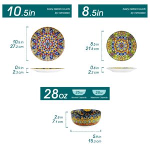 vancasso 12 Pieces Dinnerware Sets, Plates and Bowls Set, Porcelain Dishes Set for 4, Microwave and Dishwasher Safe, Scratch Resistant, Bohemian Style Dining Ware Service for 4, Series SIMI