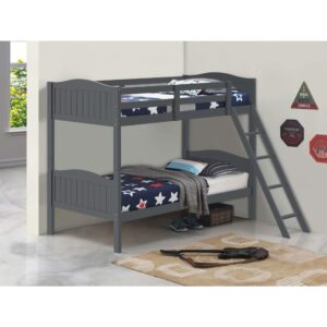 grey twin/twin bunk bed with arched headboard