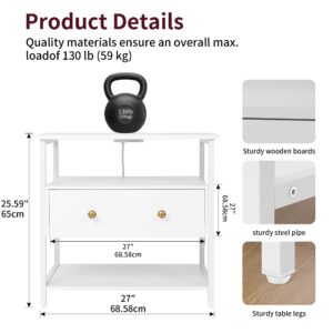 Edbuosy 2 Sets 27 inch Nightstand Side Table with 1 Layer of Wooden Drawers，Nightstand with Charging Station,End Table Bedside Table with USB Ports and Outlets