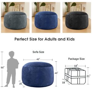 ILPEOD Bean Bag Chairs for Adults - Memory Foam Furniture BeanBag Chair - Kids/Teens Sofa with Soft Micro Fiber Cover - Round Fluffy Couch for Living Room Bedroom College Dorm - 4 ft, Navy