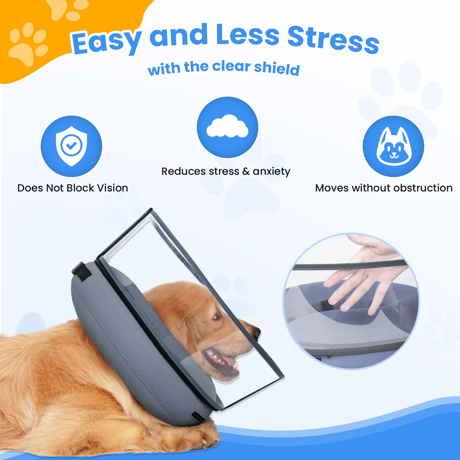 BARKLESS Dog Cone, Dog Donut Collar After Surgery, Inflatable Dog Cone with Clear Anti-Licking Shield, Alternative to Cone of Shame for Large Medium Dogs, Does Not Block Vision