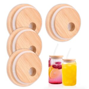 4 pcs bamboo lids for glass cups lids for glass cups silicone lids for cups bamboo lid