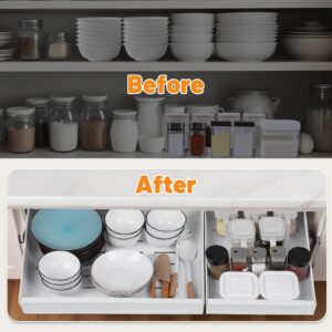 Expandable(12"-20.3") Pull Out Cabinet Organizer, Heavy Duty Slide Out Drawers for Kitchen Cabinets with Adhesive Nano Film 1pack Cabinet Pull Out Shelves For Kitchen Bathroom Pantry(White,16.9"Deep)