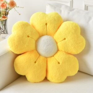 ddliury flower pillow, flower shaped pillow decorative throw pillows for bed couch, cute daisy pillow dorm decor floor seating cushion (yellow, 15 inches)