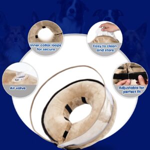 BARKLESS Dog Donut Collar, Inflatable Cone for Dogs to Stop Licking After Surgery, Soft Dog Cone of Alternative with Anti-Licking Guard Shield, Protective Pillow Cone for Large Medium Small Dogs