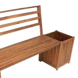 Four Seasons Courtyard Leigh Country Outdoor Wooden Bench Durable All Weather Backyard Patio, Entryway Balcony, or Deck Furniture Seating with 2 Planter Boxes, Tan