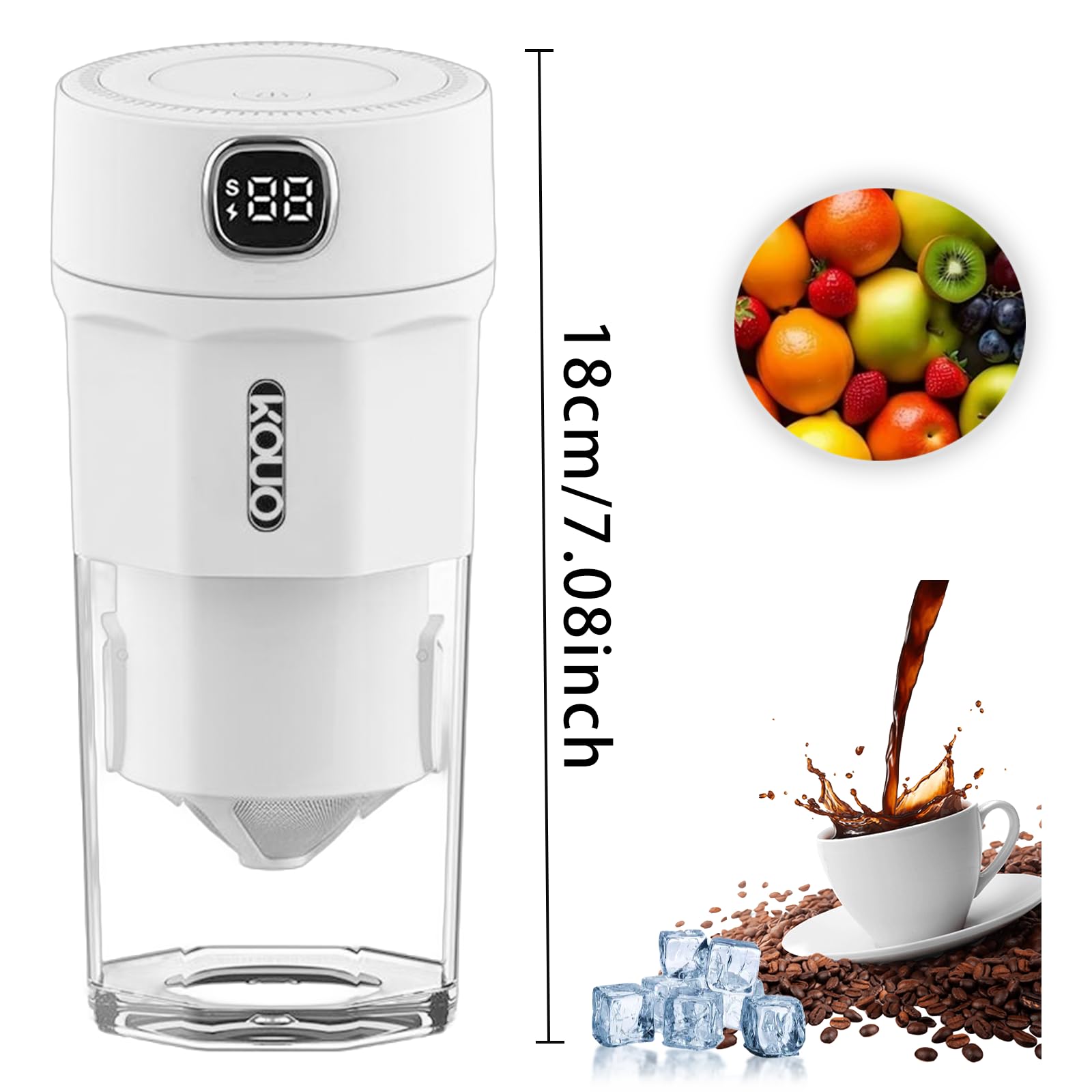 Aldeepo Portable Coffee Grinder and Blender Smoothies with 12Oz BPA Free Personal Travel Cup, Durable Stainless Steel Mix Blender with Metal Coffee Filter, USB Rechargeable(White)