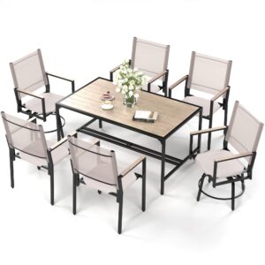 COCLUB 7 Piece Patio Dining Set for 6 Outdoor Furniture Table and Chairs Set with 2 Swivel Chairs 4 Regular Textilene Chairs and 1 Large Table with Umbrella Hole for Yard Garden Lawn Porch & Poolside