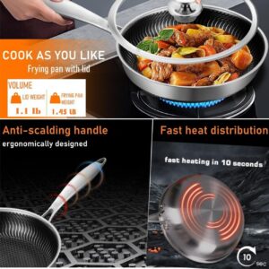 Stainless steel Pan with Lid 8 inch skillet non stick frying pans Stay-cool Handle, frying pans nonstick Dishwasher and Oven-Safe, pots and pans,Nonstick Frying Pan Suitable for All Stove, PFOA Free