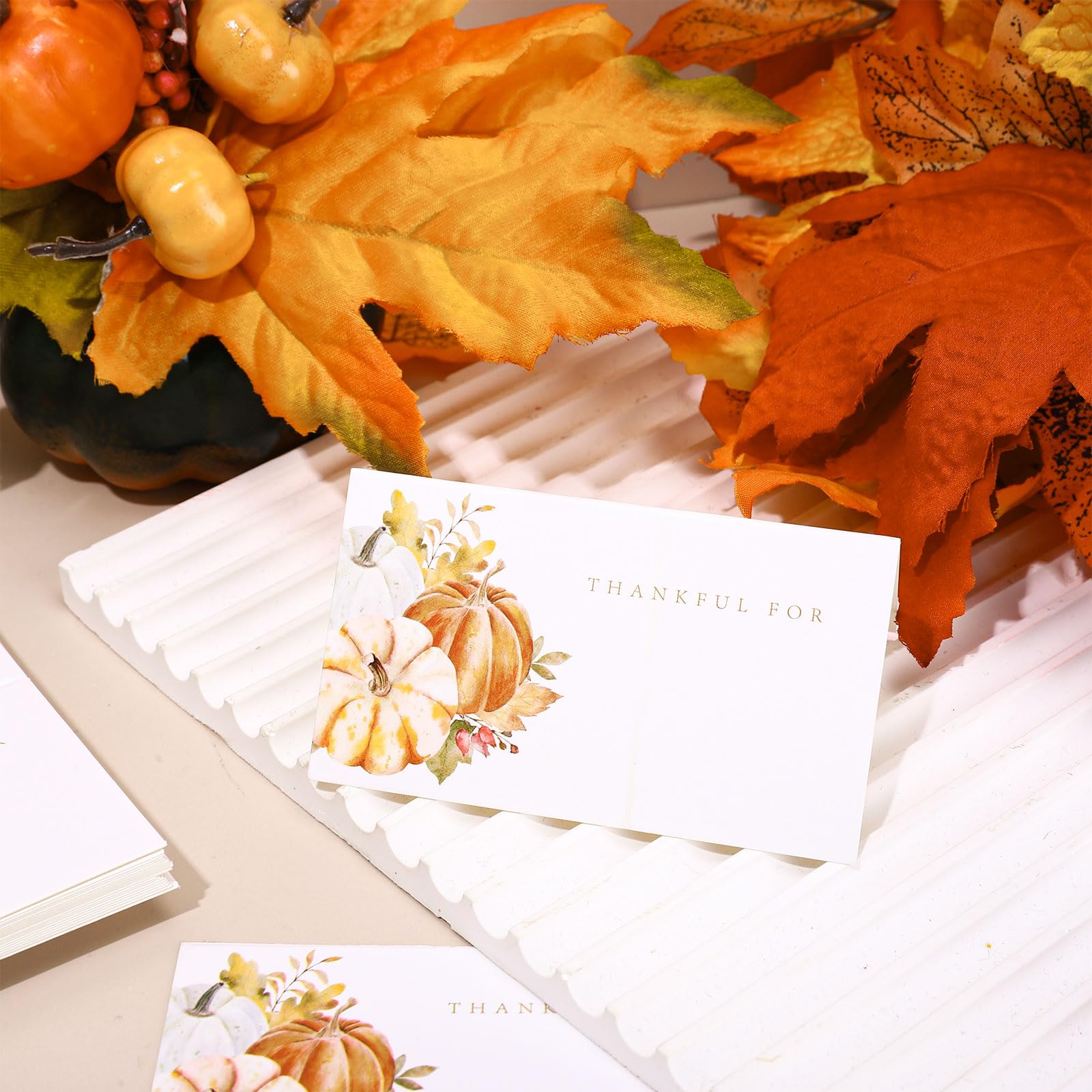 JarThenaAMCS 50Pcs Thanksgiving Table Tent Place Cards Thankful Pumpkin Guest Seating Cards Name Escort Card Folded Seat Assignment Setting Label for Fall Autumn Wedding Baby Shower Birthday