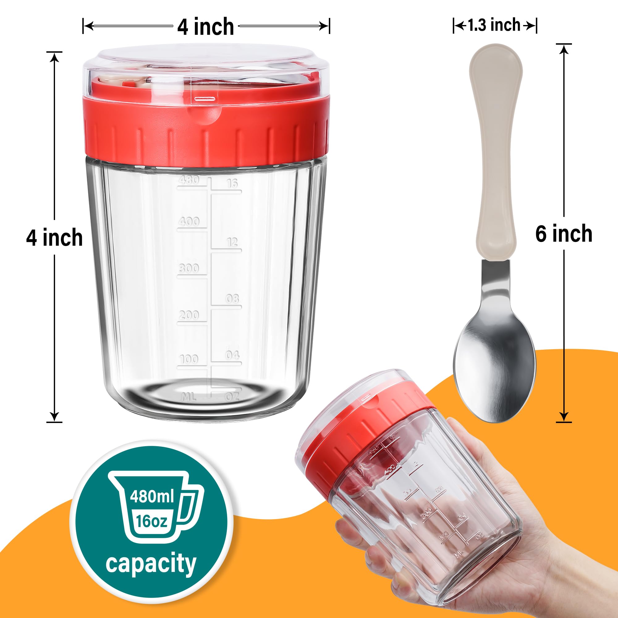 EONJOE Large Overnight Oats Containers to go,4 Pack Glass Meal Prep Jars 2 Cups Wide Mouth Yogurt Pudding Storage Airtight