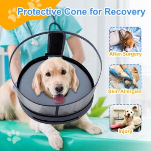 BARKLESS Dog Cone, Dog Donut Collar After Surgery, Inflatable Dog Cone with Clear Anti-Licking Shield, Alternative to Cone of Shame for Large Medium Dogs, Does Not Block Vision