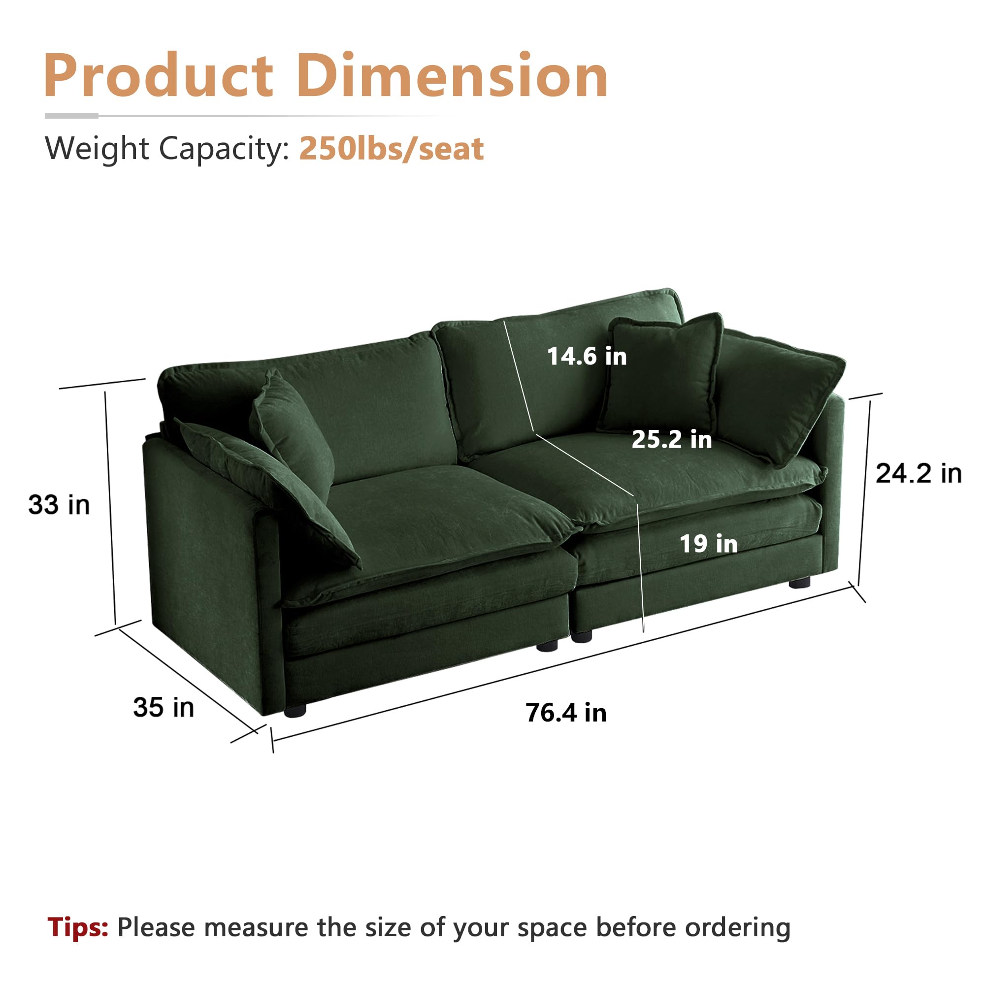 mikibama Alternative Sofa Armrests for 2 Seater Sofa, 3 Seater Sofa and 4 Seater Sofa, Chenille, Evergreen