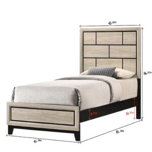 Cotemporary Gray Finish Twin Size Panel Low-Profile Youth Kids Bed Geometric Design Wooden Bedroom Furniture