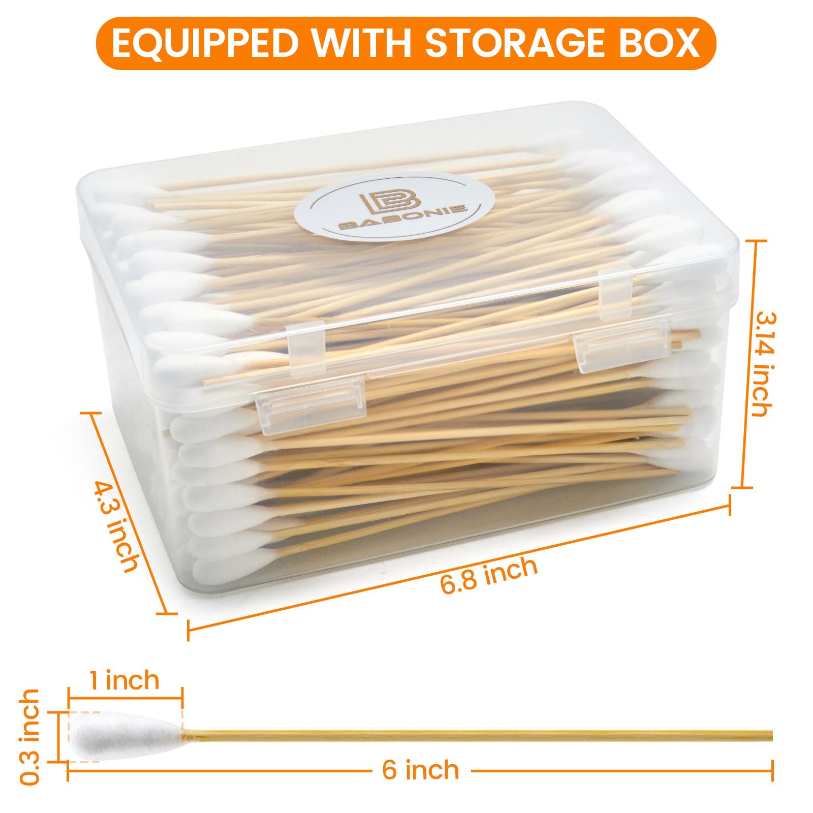 200 PCS Large Cotton Swabs in Storage Box - Dog Ear Cleaning Swabs, 6 inch Dog Ear Swab with Bamboo Handle - Big Cotton Swabs Soft and Thick, Extra Large Cotton Swabs Specially Designed for Pet Care