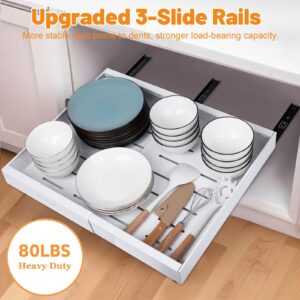 Expandable(12"-20.3") Pull Out Cabinet Organizer, Heavy Duty Slide Out Drawers for Kitchen Cabinets with Adhesive Nano Film 1pack Cabinet Pull Out Shelves For Kitchen Bathroom Pantry(White,16.9"Deep)