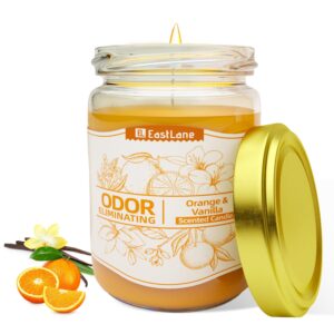 el eastlane orange & vanilla odor eliminating candles for home scented, neutralizes smoke, food, and pet odors, premium soy candles, scented candles set for women