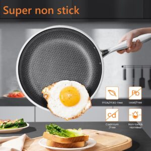 Stainless steel Pan with Lid 8 inch skillet non stick frying pans Stay-cool Handle, frying pans nonstick Dishwasher and Oven-Safe, pots and pans,Nonstick Frying Pan Suitable for All Stove, PFOA Free