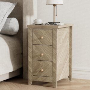 Anmytek Tall Narrow End Table with 3 Drawers, 25.8" H Skinny Nightstand Modern Bedside Table, Wood Narrow Side Table for Bedroom, Small Spaces, Sofa