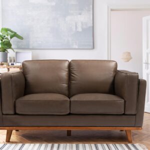 Valencia Artisan Full Leather Loveseat Sofa 66”| Pure Full Italian Nappa Leather Couch, Solid Wood Accent, Ultimate Comfort, Chocolate