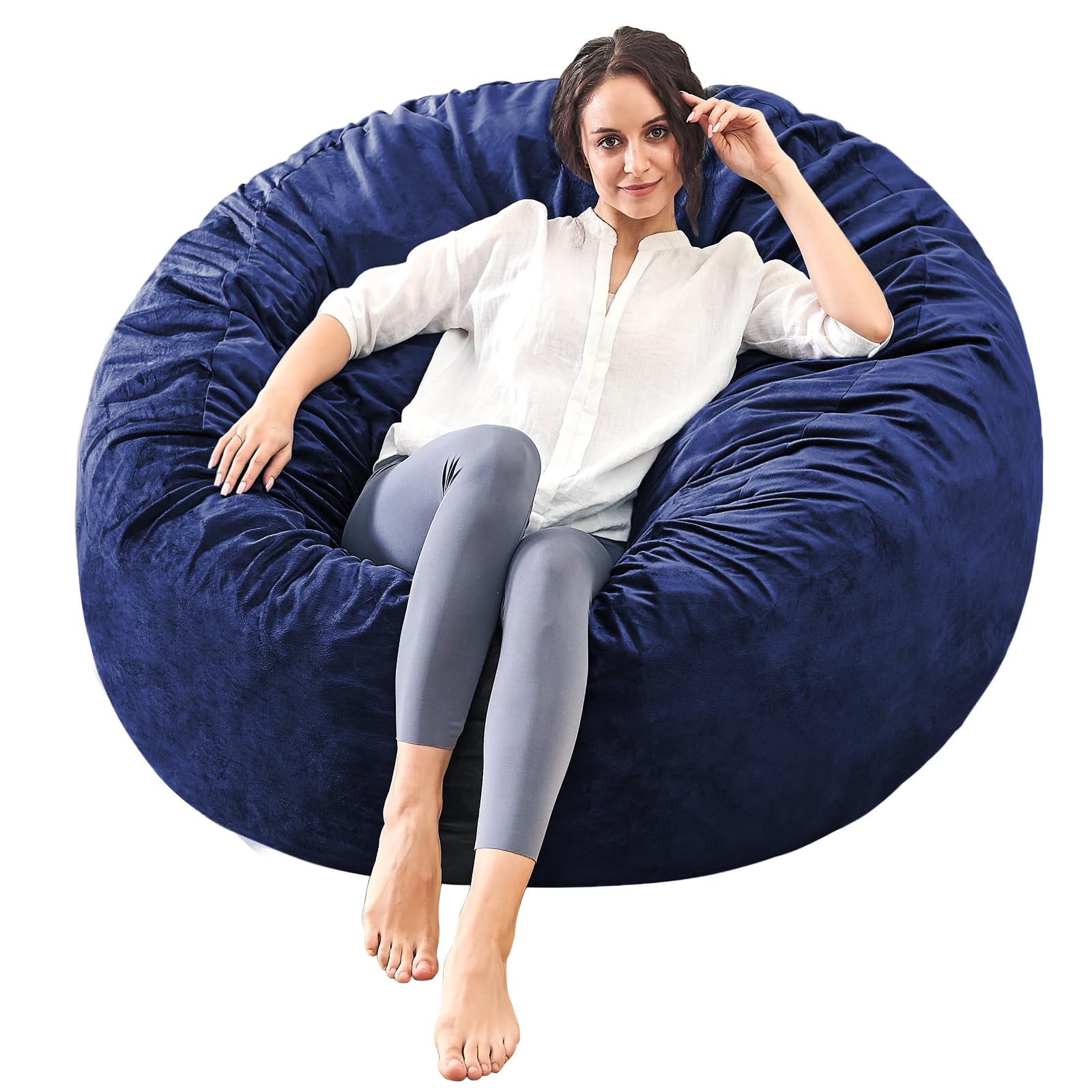 ILPEOD Bean Bag Chairs for Adults - Memory Foam Furniture BeanBag Chair - Kids/Teens Sofa with Soft Micro Fiber Cover - Round Fluffy Couch for Living Room Bedroom College Dorm - 4 ft, Navy