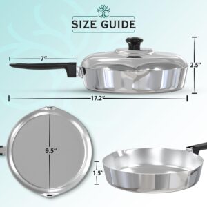 MAGNAWARE Cast Aluminum Sauté Pan with Lid 10 inch - Oven Safe Deep Frying Pan with Lid, Two Side Spouts and Ergonomic Stay-Cool Handle for Comfortable Grip and Pouring (3 Quart)