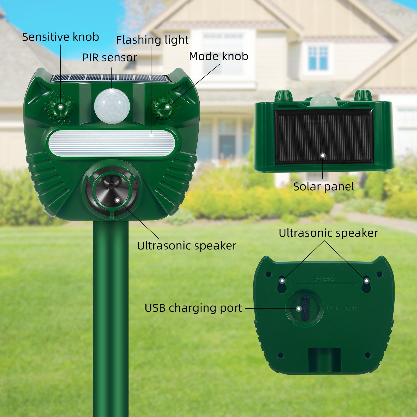 Ultrasonic Animal Repellent Outdoor Solar Animal Repeller with Motion Detection&Strobe Flashing Light Sensor Deer Repellent Devices Cat Deterrent for Rabbit Raccoon Squirrel Repellent for Yard (2)