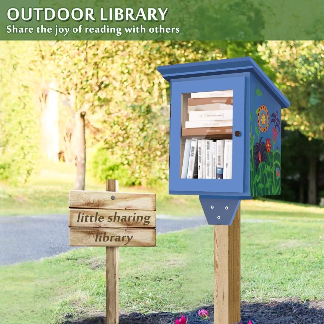 Ecoaterui Little Library Box Outdoor Free Library - Double Little Library Outdoor Box Storage with Shelf for Neighborhoods, Community, Schools Sharing Books, Literature, Flyers, Newspapers Art