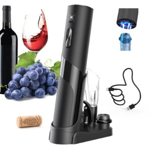 circle joy rechargeable wine opener electric wine bottle opener 7-in-1 wine gift set with electric vacuum pump, charging station, foil cutter, wine aerator pourer and 2 wine stoppers