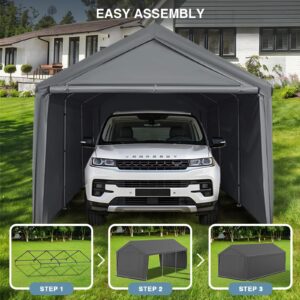 Carport, 10x20ft Heavy Duty Portable Garage, Car Port with Storage Shed, Car Canopy with Removable All-Season Tarp Sidewalls & Doors for Car, Truck, Boat, Party, Grey