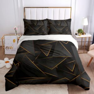 srhmywgy twin bedding sets twin duvet covers, ultra soft microfiber bedspreads with zipper closure, 3 pieces 3d print black and gold geometric lines (68 x 86 inches) - 1 duvet cover + 2 pillowcase