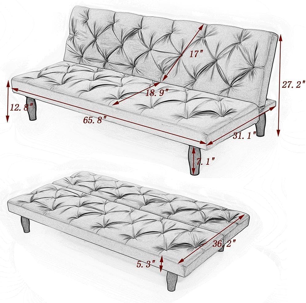 anwickjeff 66'' Velvet Convertible Futon Sofa Bed, Mid Century Small Green Couch Sleeper Loveseat with Golden Metal Legs, Modern Couches for Small Spaces,Bedroom (Green)