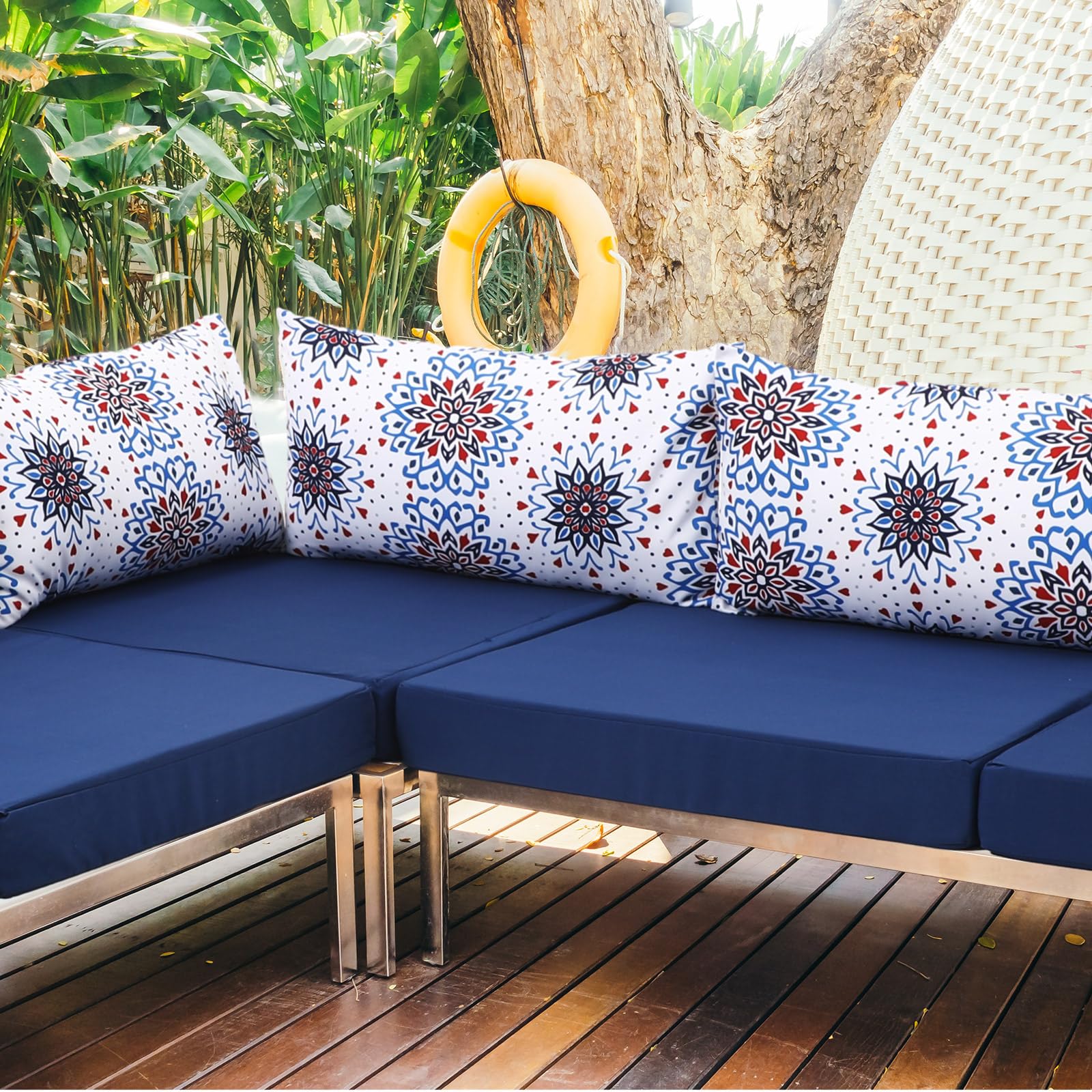 SiliFine 14 Pcs Outdoor Furniture Replacement Cushions, Fits 6 Seat Patio Sectional Conversation Set, Water Resistant Replacement Sofa Cushions for Outdoor Furniture, Including Storage Bag, Navy Blue