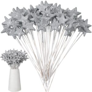 suzile 60 pcs star floral picks silver glitter star pick 7.9'' star centerpiece twinkle star stem puffy foam stars stick decor wedding bridal baby shower birthday christmas party