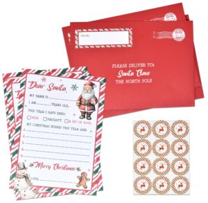 12 christmas official letter to santa writing kit stationary paper sheets with red envelopes address & seal stickers holiday family tradition nice & naughty wish list