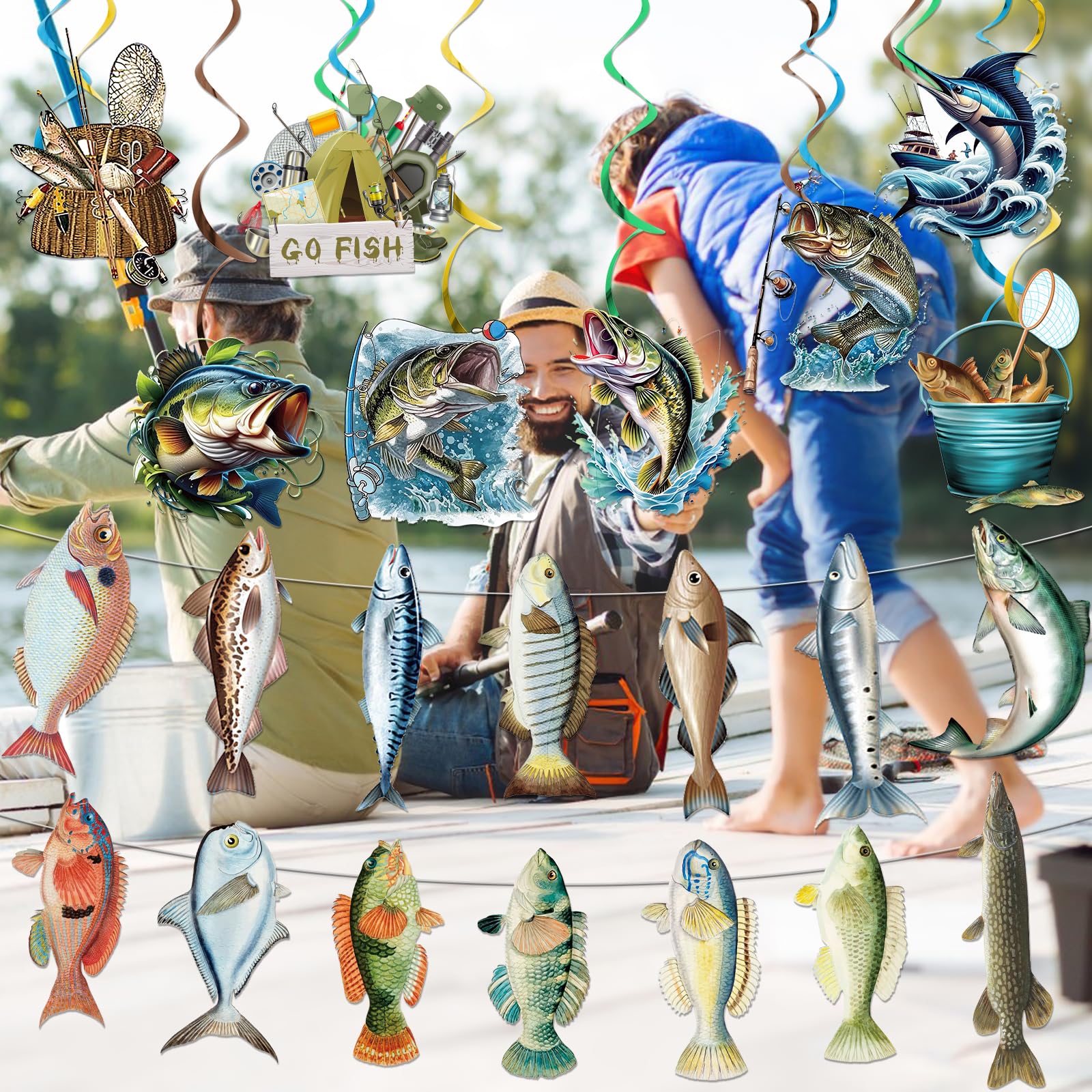 Gone Fishing String Hanging Banner Gone Fishing Party Decoration Fishing Birthday Party Decoration Fishing Party Supplies with Fishing Hanging Decorations for Fishing Decorations