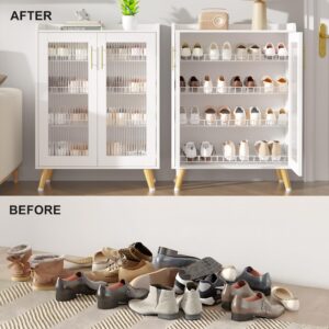 VECELO Shoe Cabinet Storage for Entryway, 4-Tier Free Standing Organizer with Doors and Shelves, Using for Hallway