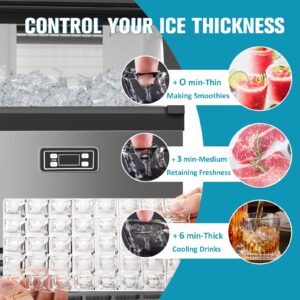 Erivess 120lbs/24H Commercial Ice Maker Machine, 48 Cubes/11mins Stainless Steel Under Counter ice Machine with 33lbs Ice Storage Capacity, Self-Clean Freestanding Ice Maker