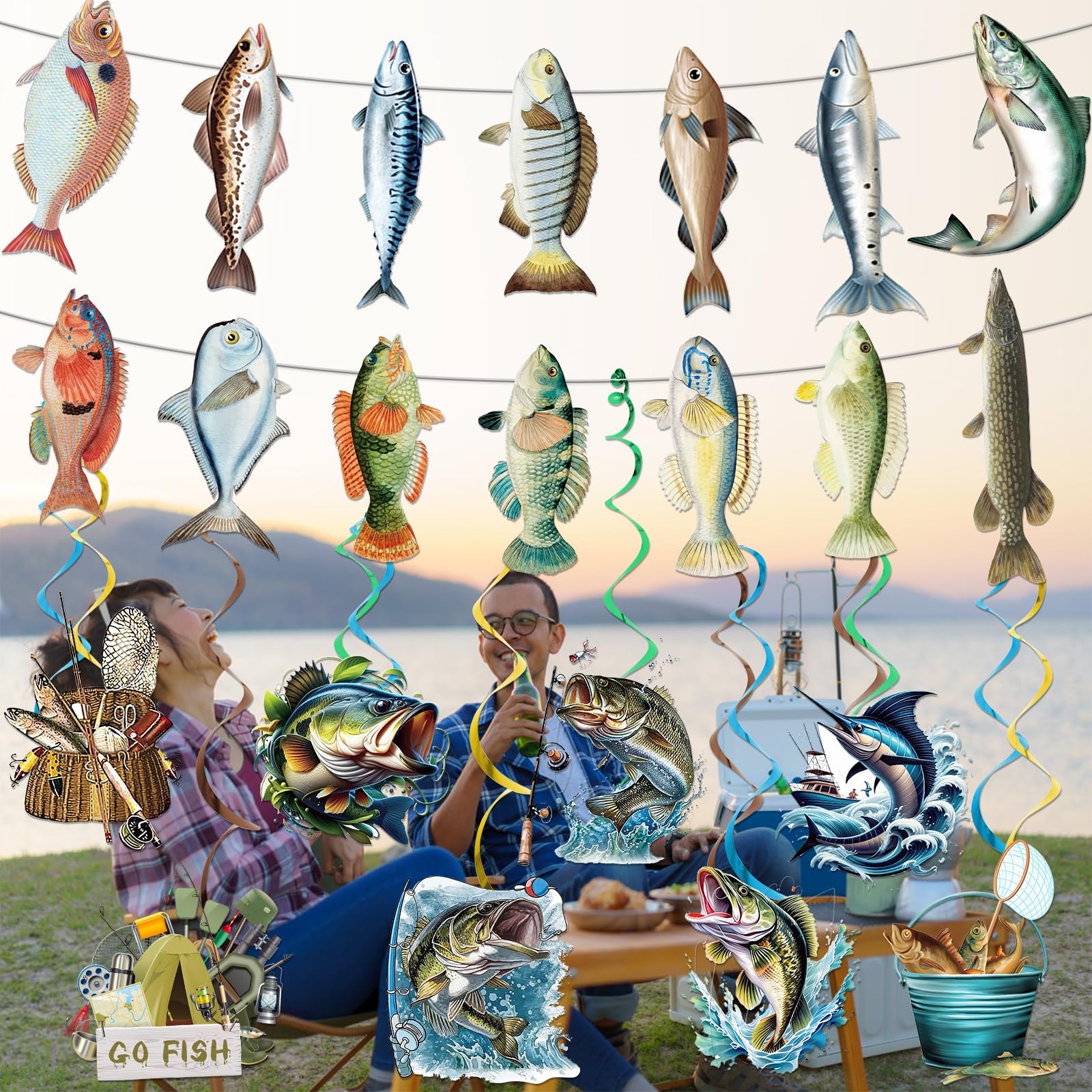 Gone Fishing String Hanging Banner Gone Fishing Party Decoration Fishing Birthday Party Decoration Fishing Party Supplies with Fishing Hanging Decorations for Fishing Decorations