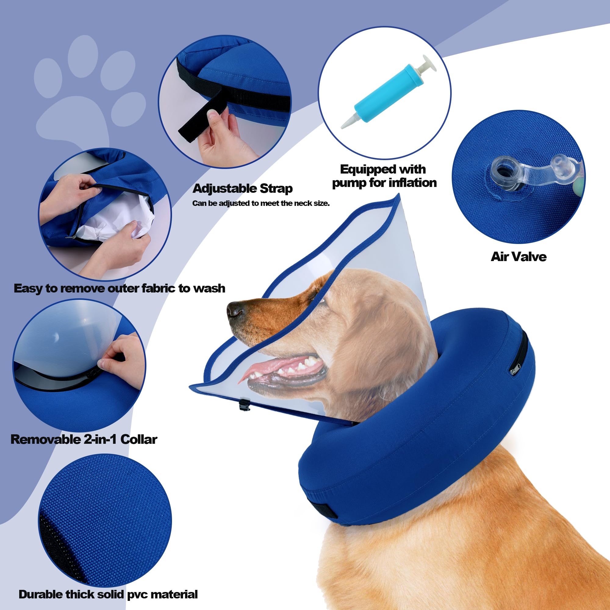 BALAPET Inflatable Dog Cone Collar,Dog Cone Collar for Large Medium Small Dogs Adjustable Recovery Cone for Pets After Surgery Soft Dog Cone with Enhanced Anti-Licking Guard Shield for Pets(L)