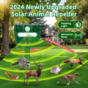 Ultrasonic Animal Repellent Outdoor Solar Animal Repeller with Motion Detection&Strobe Flashing Light Sensor Deer Repellent Devices Cat Deterrent for Rabbit Raccoon Squirrel Repellent for Yard (2)